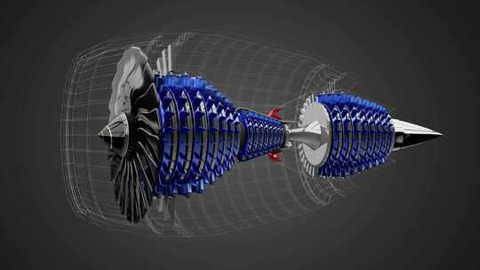 飞机发动机引擎三维动画
