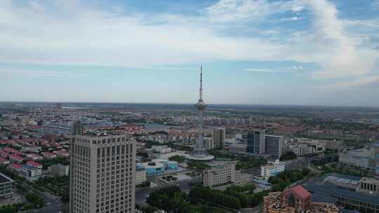 航拍山东东营城市建设城市风光