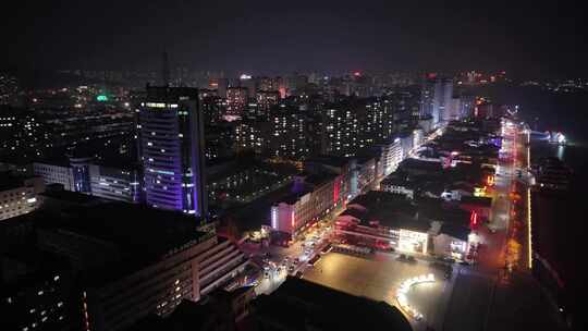 航拍辽宁丹东鸭绿江城市夜景