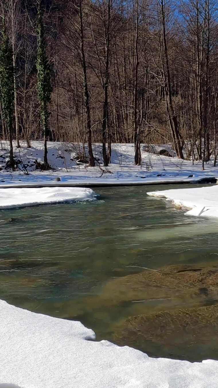 冬季部分结冰的河流
