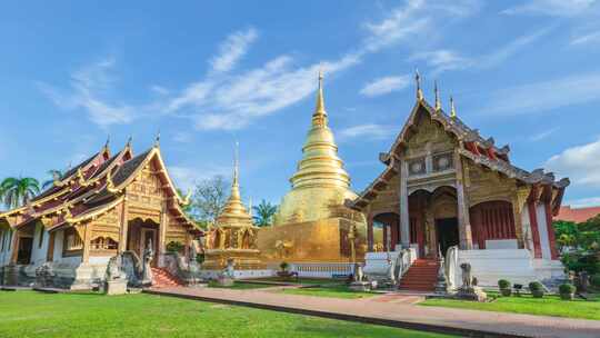 泰国清迈古城帕辛寺寺庙延时风光