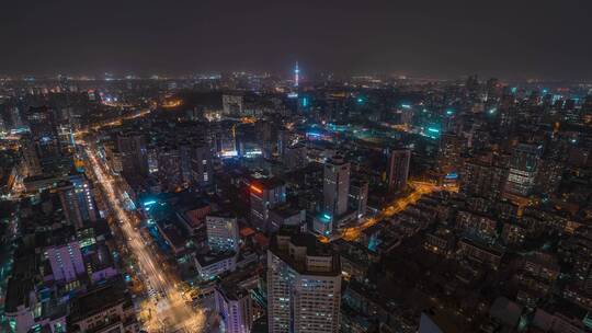 南京大景_江苏电视塔_上海路_夜景延时