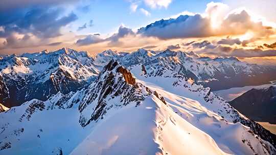 日出雪山山峰山脉云海唯美雪景风景风光ai