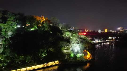 航拍广西桂林象山景区夜景