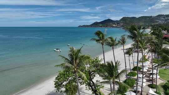泰国苏梅岛查汶海滩热带岛屿海滨风光航拍