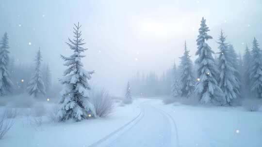 西伯利亚唯美雾凇雪景4k舞台粒子活动背景