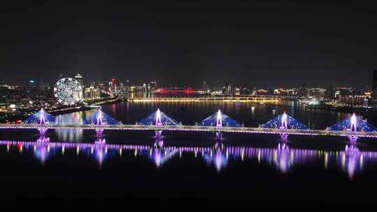 合集江西南昌赣江朝阳大桥夜景航拍