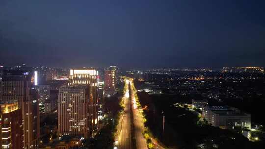 航拍福建莆田CBD商务区夜景