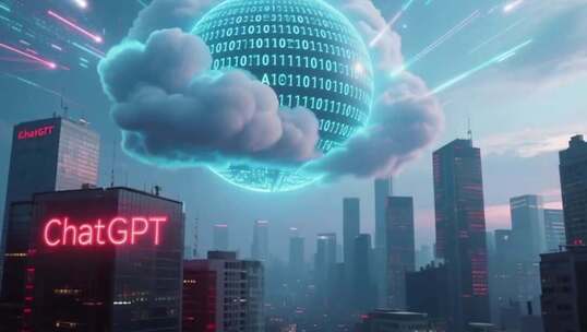 城市上空的科技感数据云球