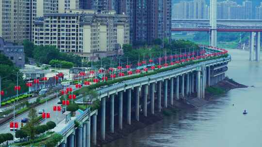 重庆城市红旗街景