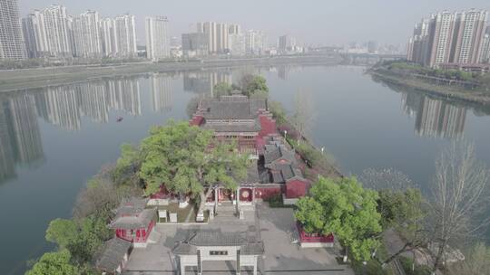 航拍衡阳东洲岛罗汉寺