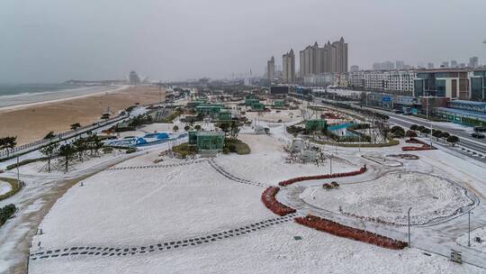 航拍雪后金沙滩