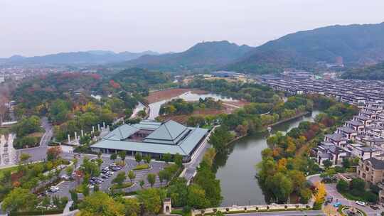 浙江绍兴会稽山景区大禹陵景区航拍越城区风视频素材模板下载