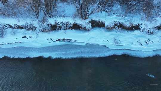 航拍呼伦贝尔冬季风光海拉尔河湿地雪景