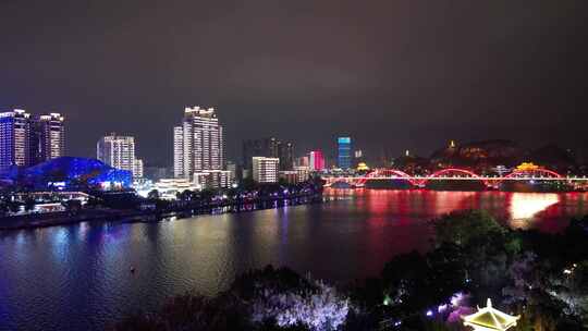 航拍广西柳州夜景柳江夜景