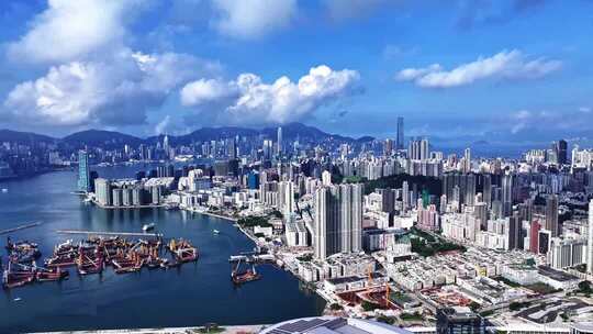 香港城市港湾全景航拍