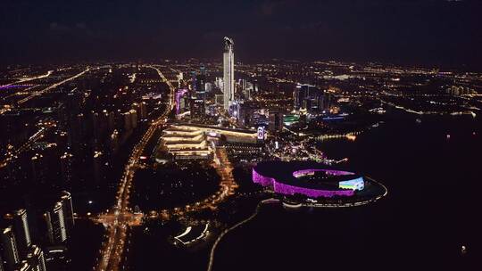 中国江苏苏州湖东商业区夜景