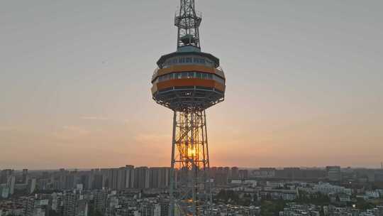 上海嘉定电视塔城市傍晚夕阳日落航拍