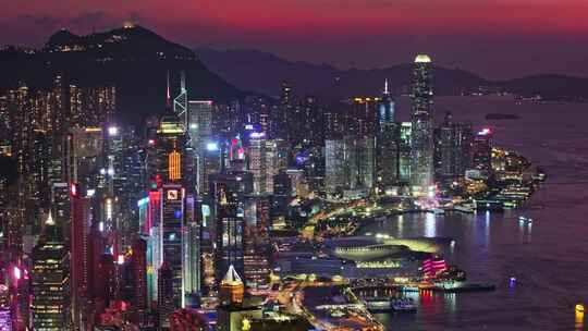 香港维多利亚港夜景航拍视频素材