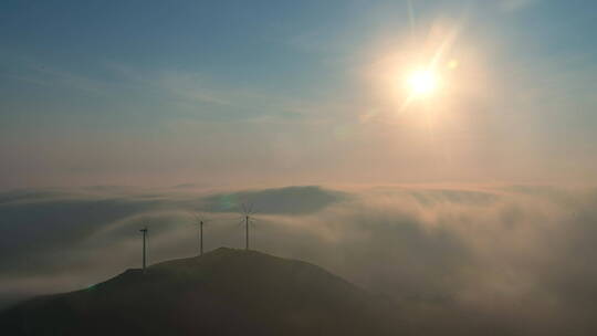 高山云海恢弘大气风车日出延时摄影自然风光