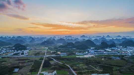 桂林葡萄喀斯特风景风光山水航拍延时日落