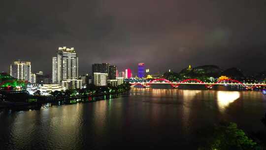 航拍广西柳州文惠桥夜景