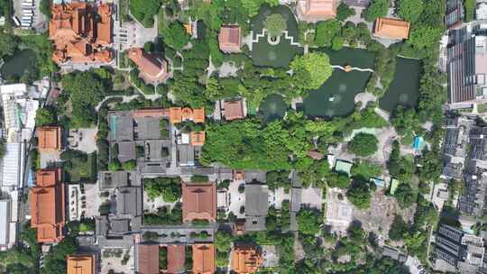 福州西禅古寺俯拍寺庙古建筑顶视图景观风景