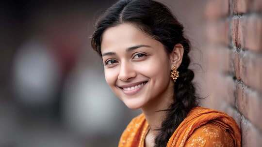 自信迷人的印度女性笑容特写