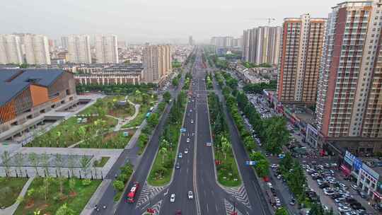 洛阳城市大景道路交通车流航拍