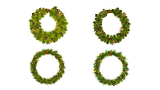 圣诞绿色花环装饰素材包演示AE模板