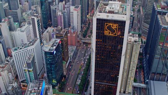 香港城市道路车流航拍视频