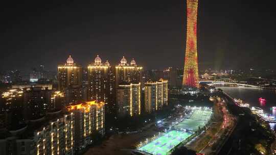 2023广州珠江新城灯光秀夜景航拍视频素材模板下载