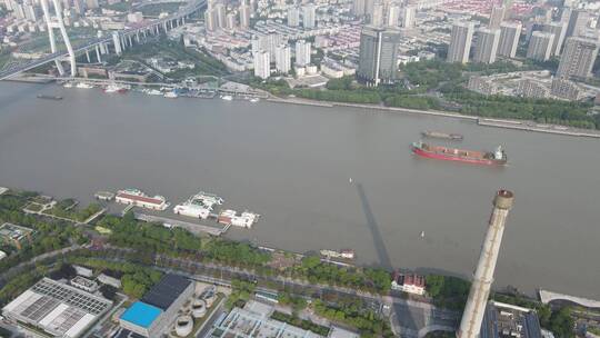 上海南浦大桥车流黄浦江全景特写4K航拍