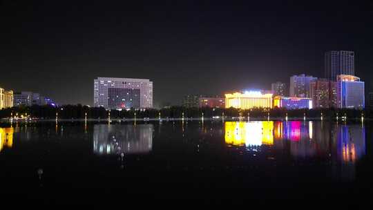 航拍洛阳开元湖洛阳市政府夜景