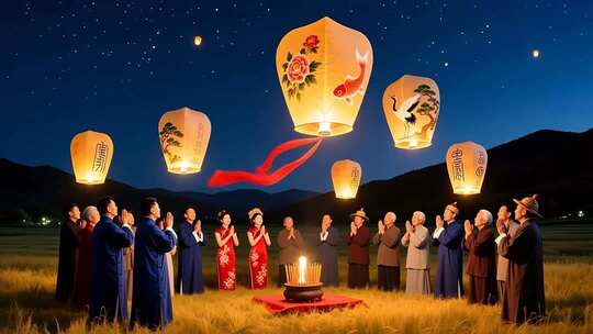 放飞孔明灯手工艺品许愿灯祈福4K