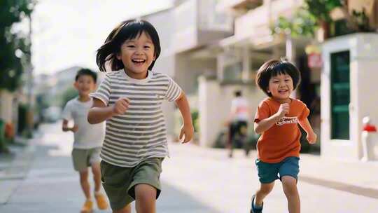 儿童街道奔跑素材