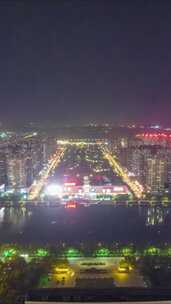 河南洛阳城市风夜景灯光交通航拍移动延时
