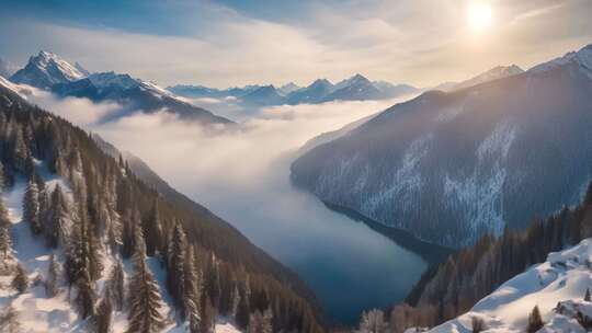 雪山森林湖泊自然风光