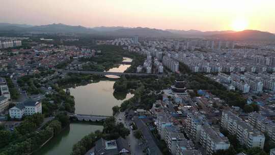 航拍山东潍坊青州古城夕阳晚霞