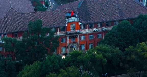 4k长沙湖南大学岳麓书院夜景航拍