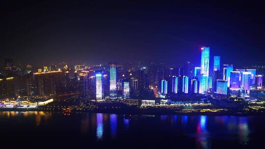 4k航拍美丽长沙-湖南金融中心夜景