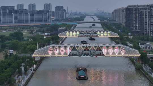 京杭运河苏州段浒墅关夜景（航拍运镜）