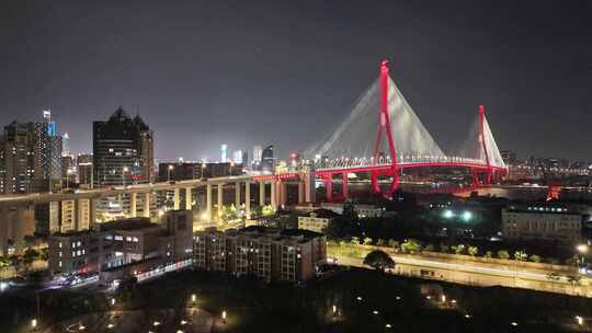 航拍上海杨浦大桥夜景