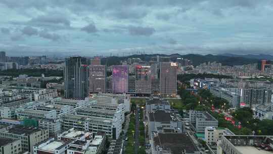 广东深圳城市夜幕降临夜景航拍