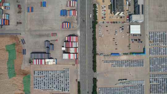 山东烟台港口码头进出口集装箱航拍视频素材模板下载