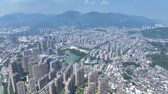 福州长乐城市建筑风光航拍长山湖公园风景