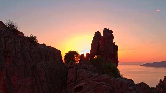 峭壁，日落，海，海岸