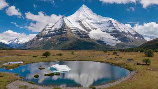 雪山湖泊自然风光全景