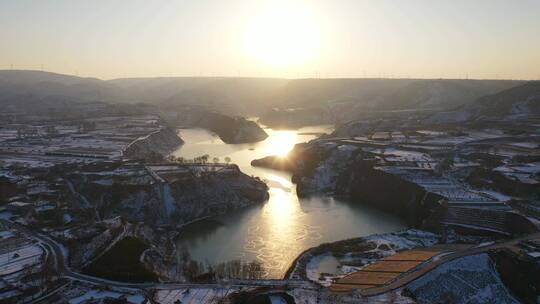 陕西榆林靖边波浪谷雪景航拍