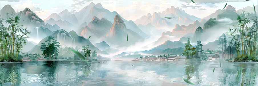 江南水墨画山水画